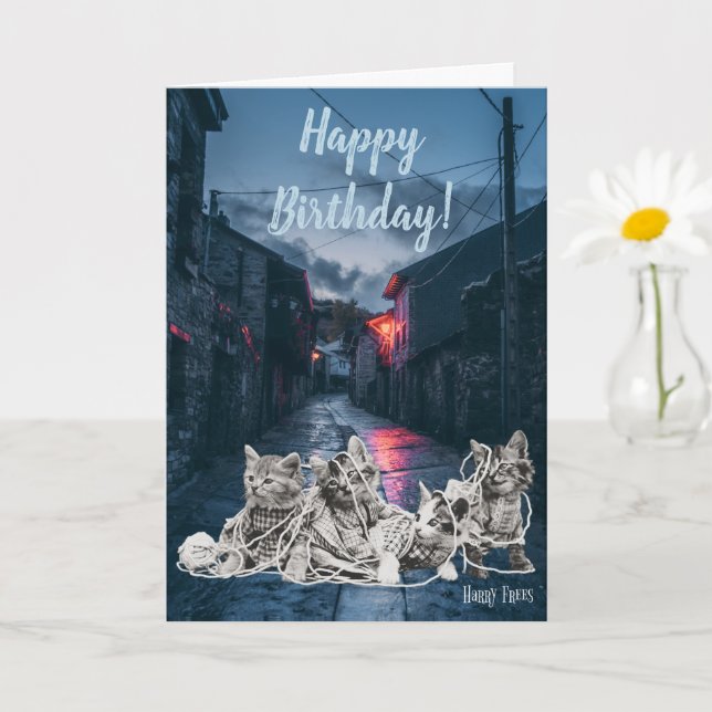 Cute vintage Kittens Photo Carte d'anniversaire (Petite plante)