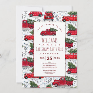 Cute Vintage Red Trucks Invitation de Noël