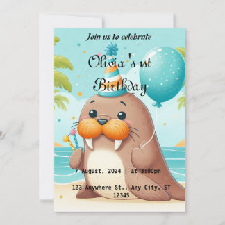 Cute Walrus Invitation à thème 1er anniversaire