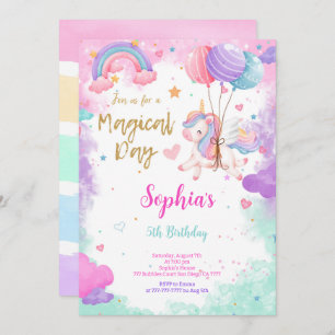 Cute Water Color Unicorn Invitation Anniversaire