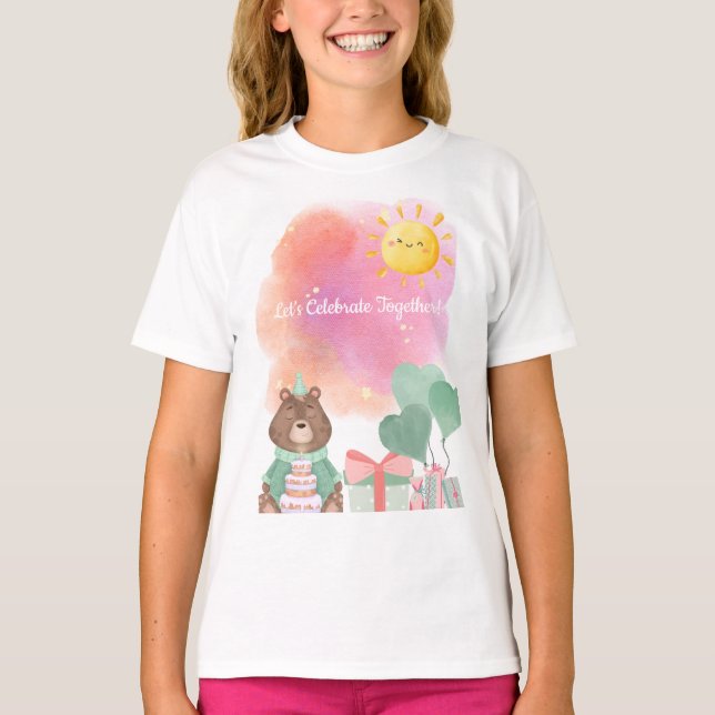 Cute Watercolor Bear Birthday T-Shirt (Devant)