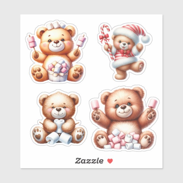 Cute Watercolor Bear Stickers – Adorable Teddy Bea (Feuille)