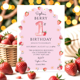 Cute Watercolor Berry Invitation d'anniversaire