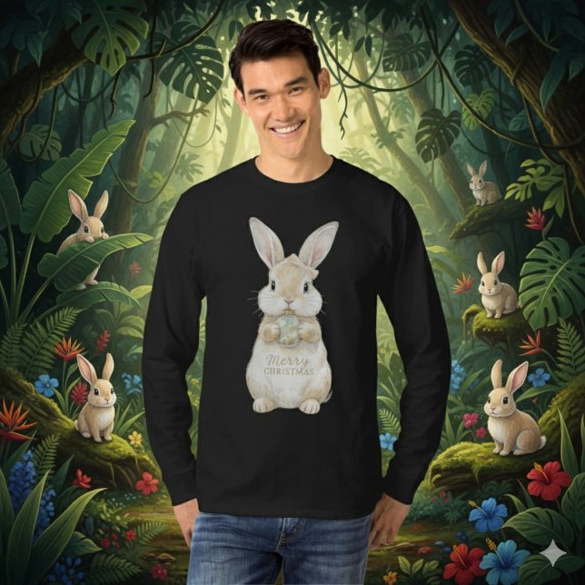 Cute Watercolor Bunny Merry Christmas T-Shirt (Créateur téléchargé)