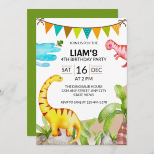 Cute Watercolor Dinosaur Invitation de fête d'anni