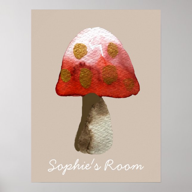 Cute watercolor mushroom girl's room poster (Devant)