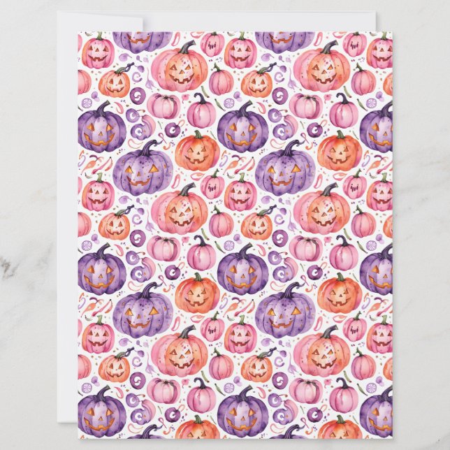 Cute Watercolor Pastel Halloween Pumpkin Paper (Devant)