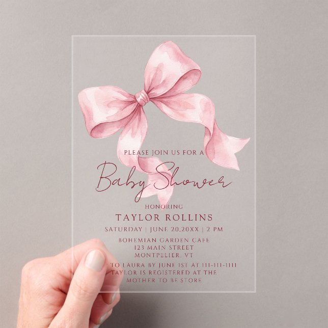 Cute Watercolor Pink Bow Baby Shower Invitation (In situ (ordinateur de poche))