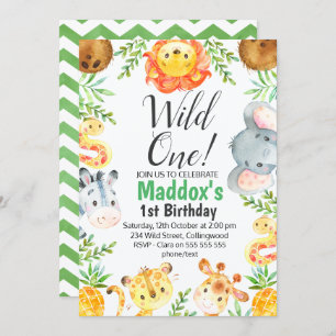 Cute Watercolor Safari Animaux Invitation d'annive