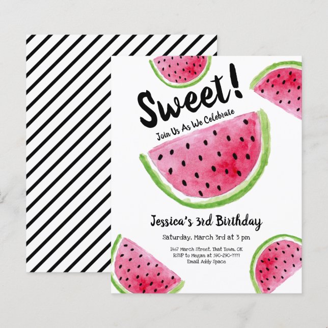 Cute Watermelon Anniversaire Fête Budget Invitatio (Devant / Derrière)