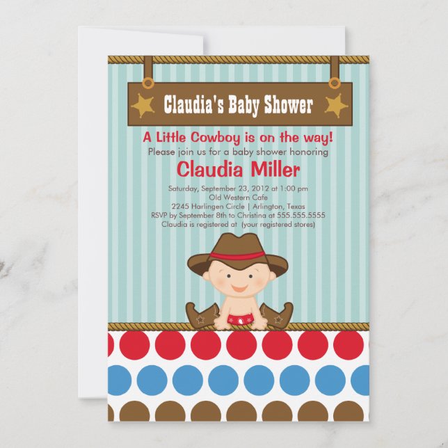 Cute Western Cowboy Baby shower Invitation (Devant)