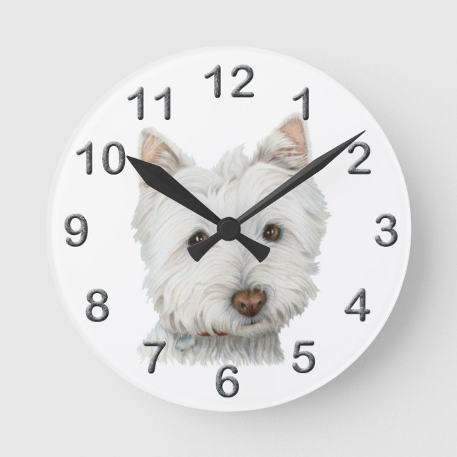 Cute Westie chien art Horloge murale (Recto)