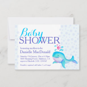 Cute Whale art baby shower aqua violet invitation