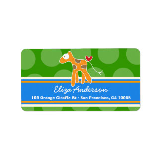 Cute Whimsical Cartoon Giraffe Étiquette de adress
