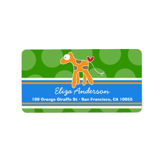 Cute Whimsical Cartoon Giraffe Étiquette de adress (Devant)