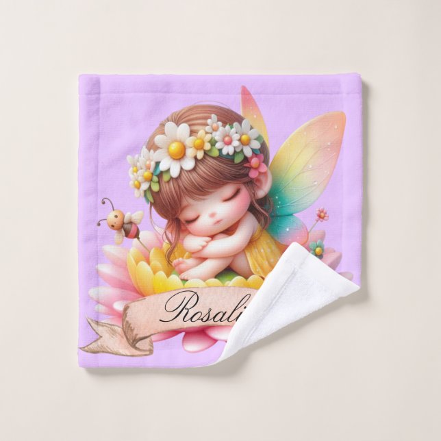 Cute Whimsical Floral Doux Rêves Dormir Fée (Gant de toilette)