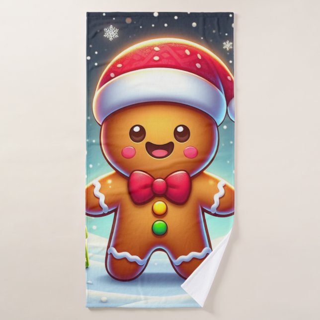 Cute Whimsical Noël/homme en pain d'épices d'hiver (Serviette de bain)