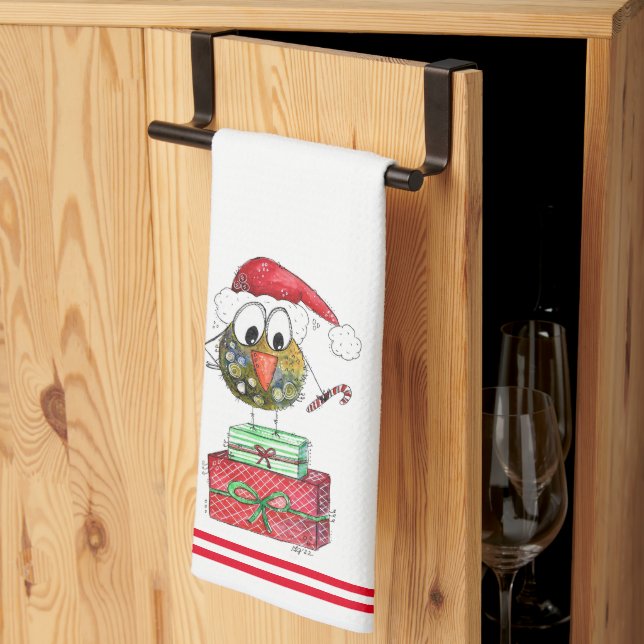 Cute Whimsical Noël Oiseau Serviettes de cuisine (Pliage en tiers)