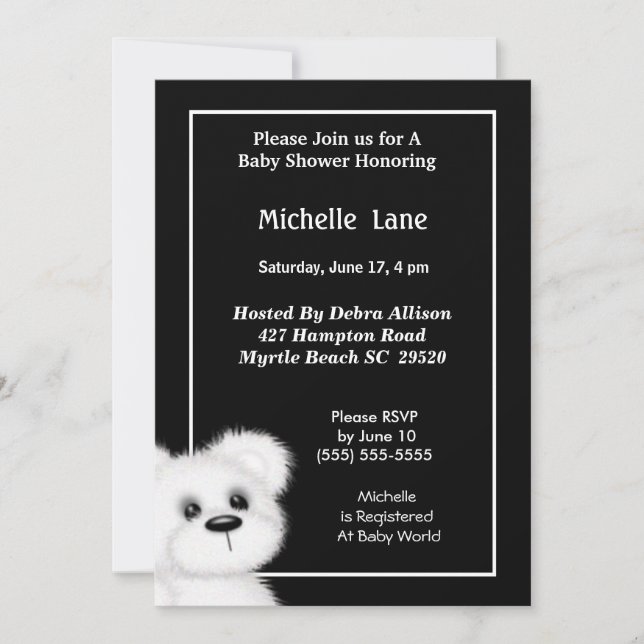 Cute White Ours Douche Invitation (Devant)