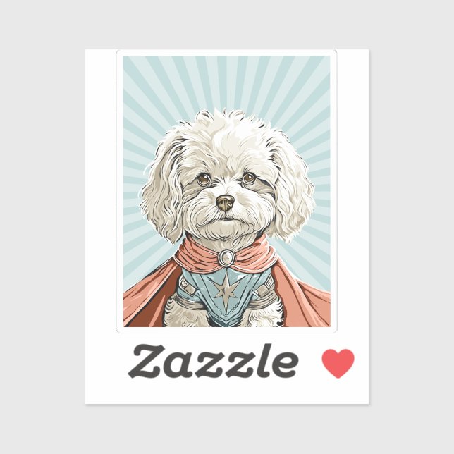 Cute White Superhero Dog Custom-Cut Vinyl Sticker (Feuille)