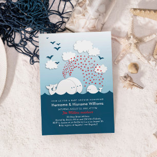 Cute White Whales Couples Baby shower Invitation
