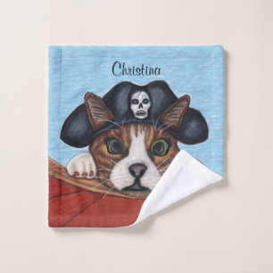 Cute Wide Eyed Brown Cat Pirate Hat Red Boat