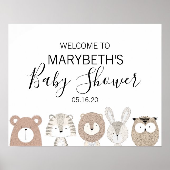 Cute Wild Animals Baby shower Affiche de bienvenue (Devant)