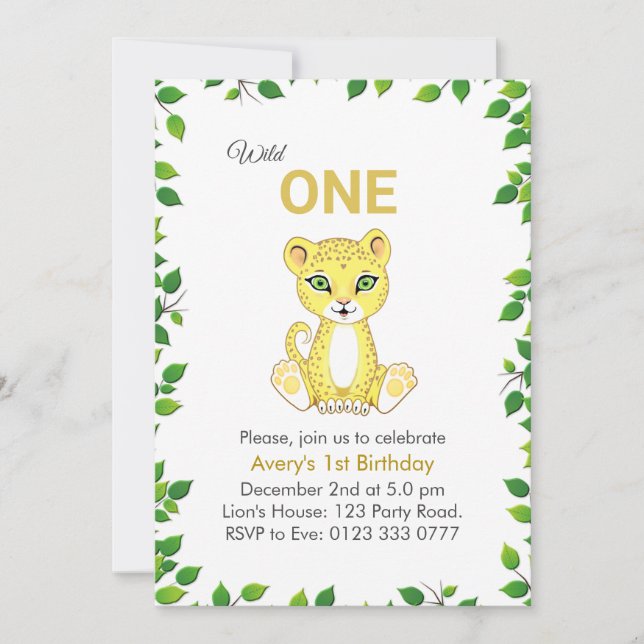 Cute Wild One Leopard 1er Anniversaire Invitation (Devant)