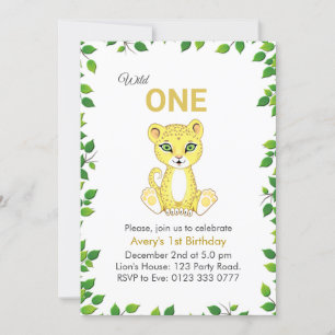 Cute Wild One Leopard 1er Anniversaire Invitation
