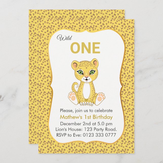 Cute Wild One Leopard 1er Anniversaire Invitation (Devant / Derrière)