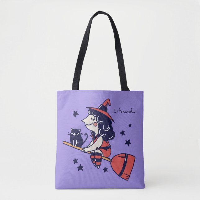 Cute Witch nom personnalisé Sacs Halloween (Devant)