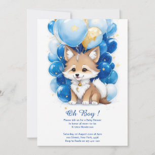 Cute Wolf Aquarelle Boy Baby shower Invitation