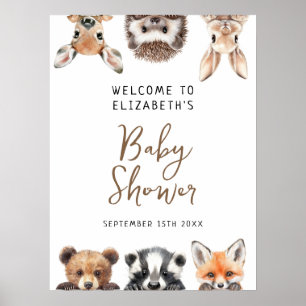 Cute Woodland Animals Baby shower Affiche de bienv