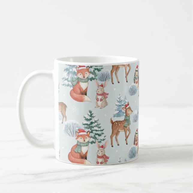 Cute Woodland Animals Christmas Pattern Mug (Gauche)