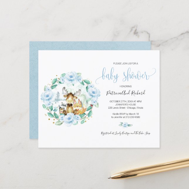 Cute Woodland Animaux Végétation Baby shower Budge (Devant/Arrière en situation)