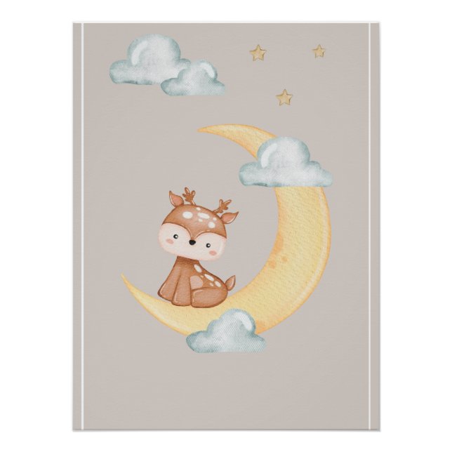 Cute Woodland Deer Moon Poster for Children (Devant)