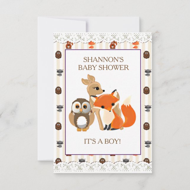 Cute Woodlands Animaux Fox Baby shower Invitation (Devant)