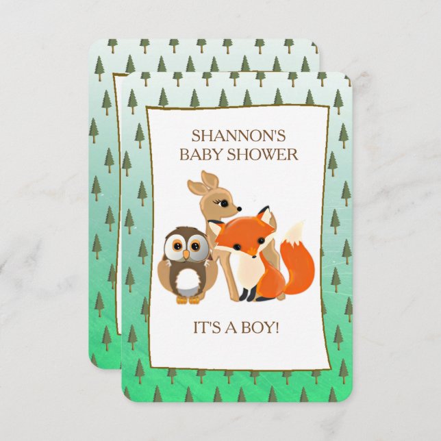 Cute Woodlands Animaux Fox Baby shower Invitation (Devant / Derrière)