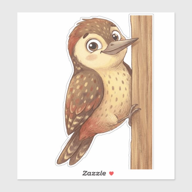 Cute Woodpecker Bird Sticker – Adorable Woodland A (Feuille)