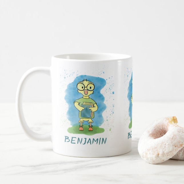 Cute Yellow Duckkhold Book Kid Mug (Avec donut)