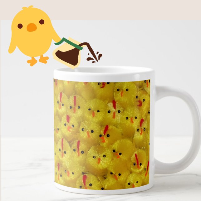 Cute Yellow Easter Baby Chicks JUMBO Mug (A fun, bright yellow chicks pattern mug for your morning coffee routine. Cute and funny!)