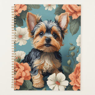 Cute Yorkshire Terrier Puppy Floral