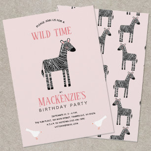 Cute Zebra Girl Anniversaire Fête Invitation