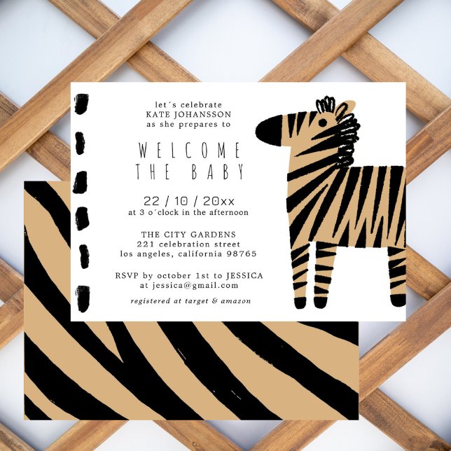 Cute Zebra Natural Baige Baby shower Invitation (Créateur téléchargé)