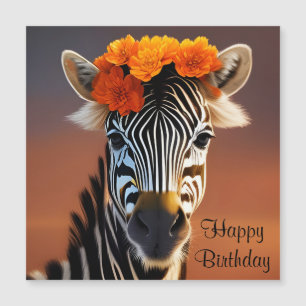 Cute Zebra portant la carte Orange Flowers