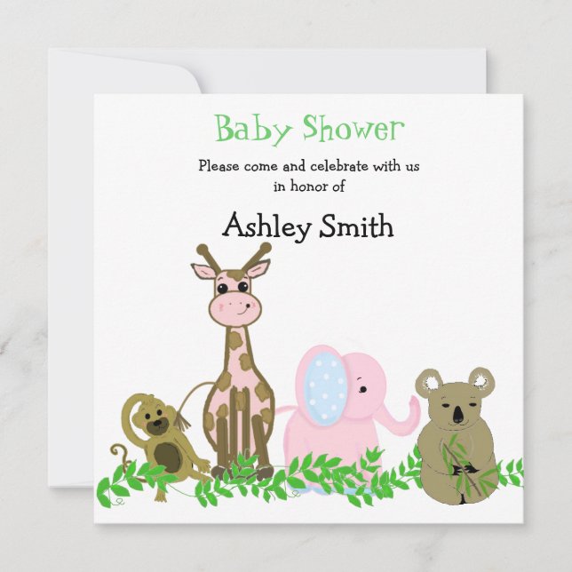 Cute Zoo Animal Baby shower Invitation (Devant)