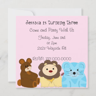 Cute Zoo Animale Invitation Anniversaire