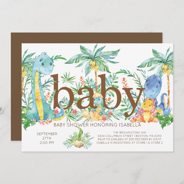 CuteDinosaur Genre Baby shower neutre Invitation (Devant / Derrière)
