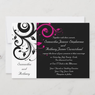 CuteNComfy Black Magenta Swirl Invitations de mari