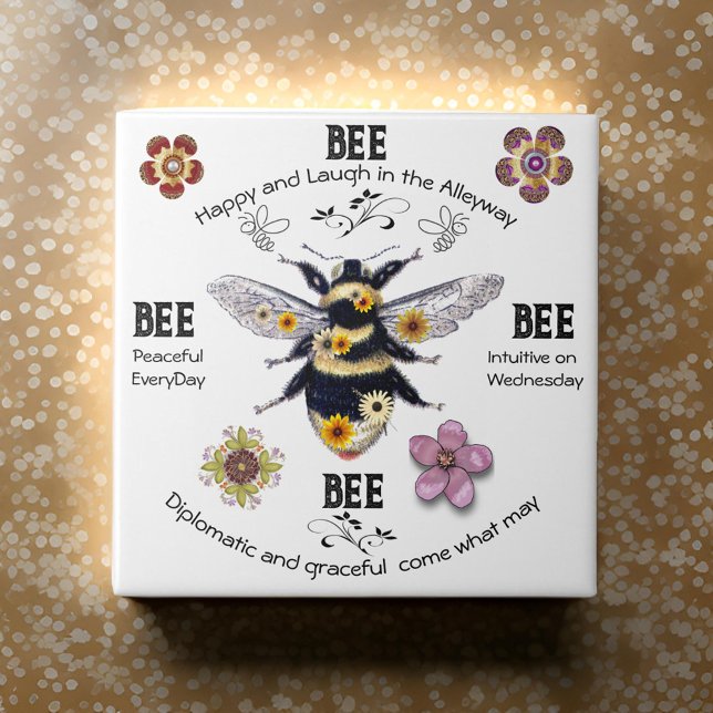 Cutest Bee Sayings Fleurs Positive Carreaux en cér (Créateur téléchargé)